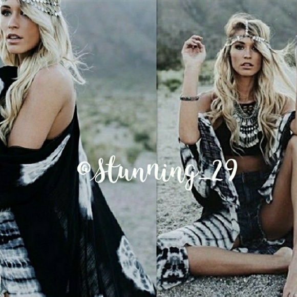 🆕BOHO BLACK TIE DYE OPEN FRONT LONG KIMONO DUSTER - Picture 6 of 8